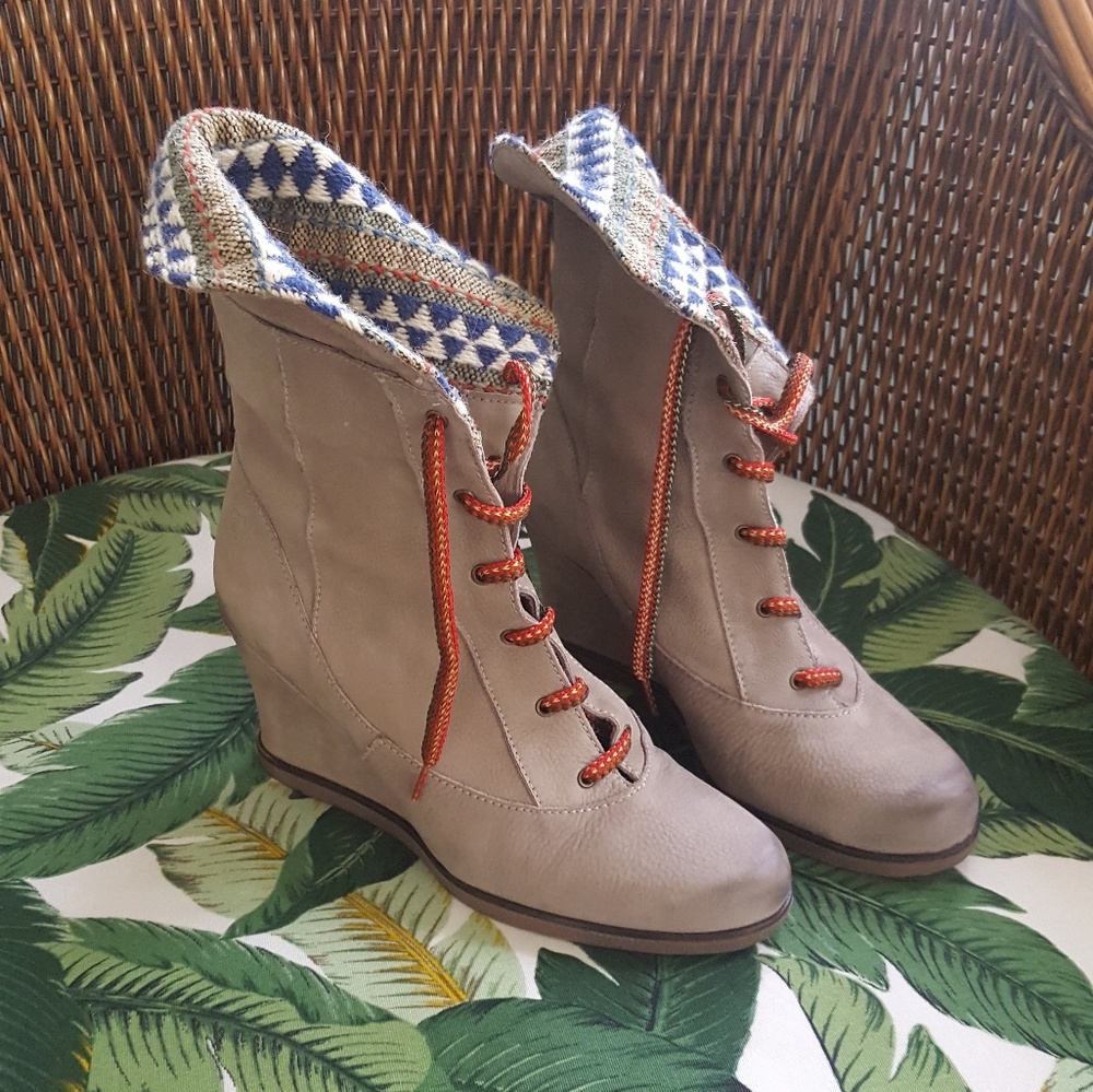 Anthro suede wedge booties