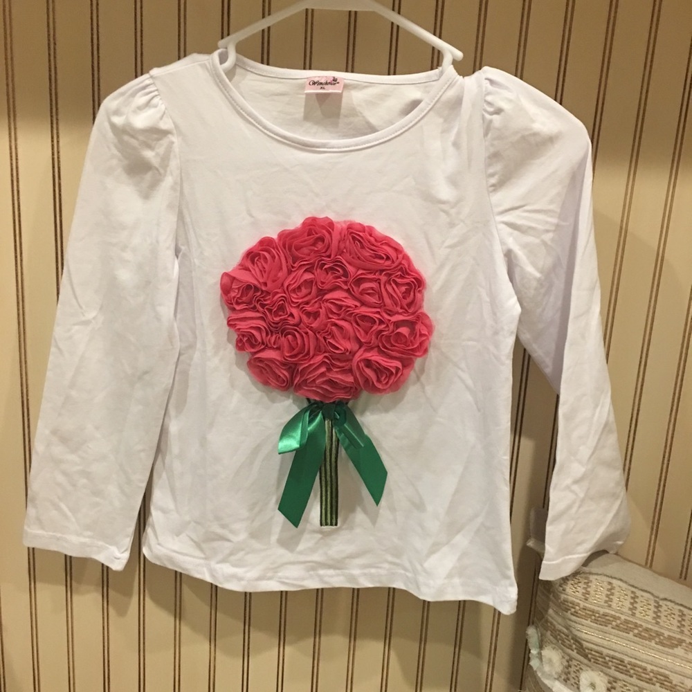 Girls Long Sleeve Shirt - flowers - Size XL - VDay