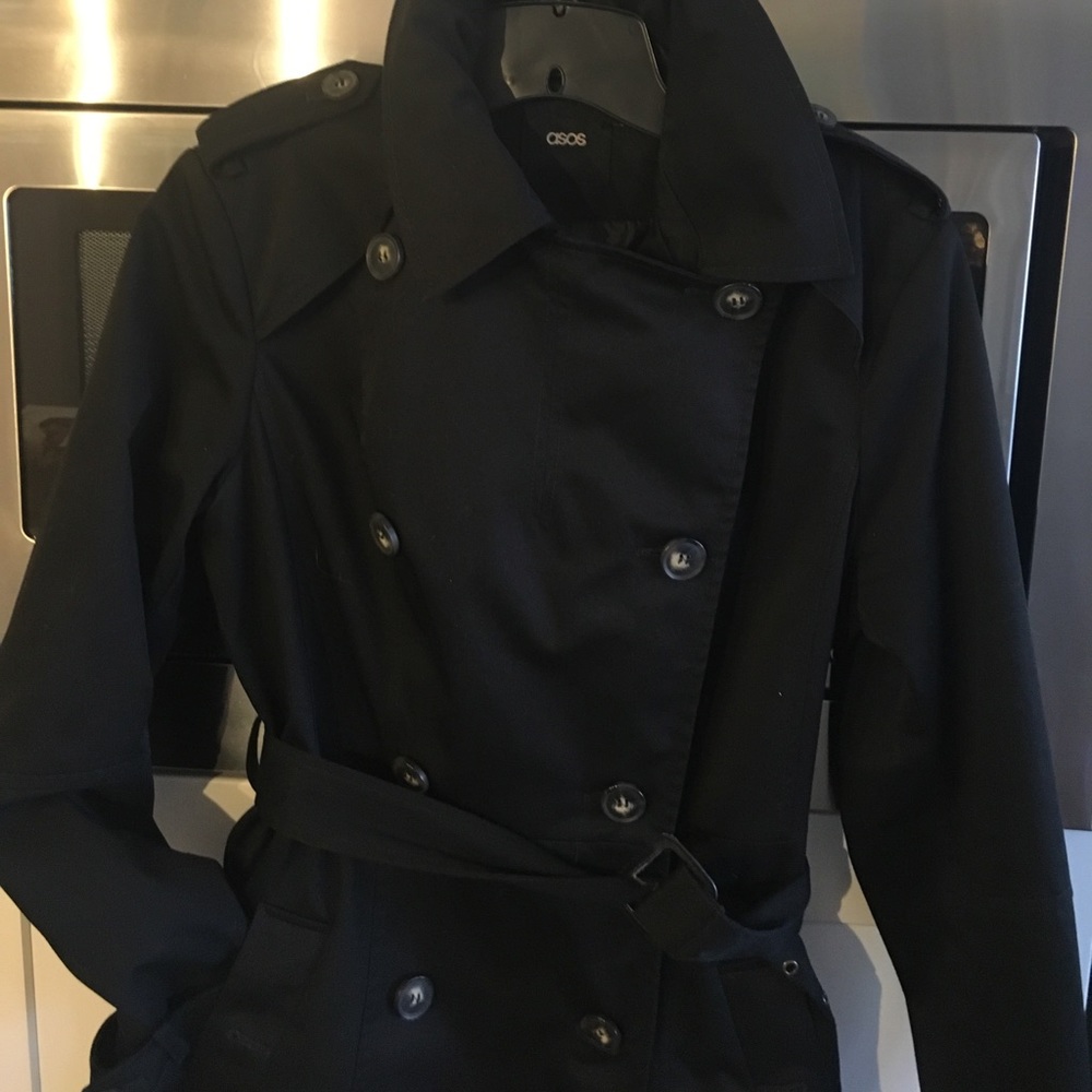 Adorable ASOS Black Buttoned Trench Coat - Picture 2 of 7