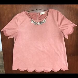 Dusty Rose Suede Scalloped Tee