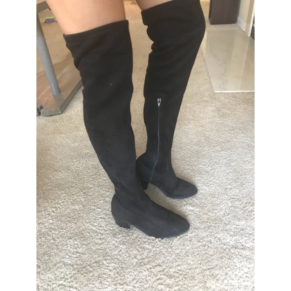 thigh high black suede boots 🖤💀🔮