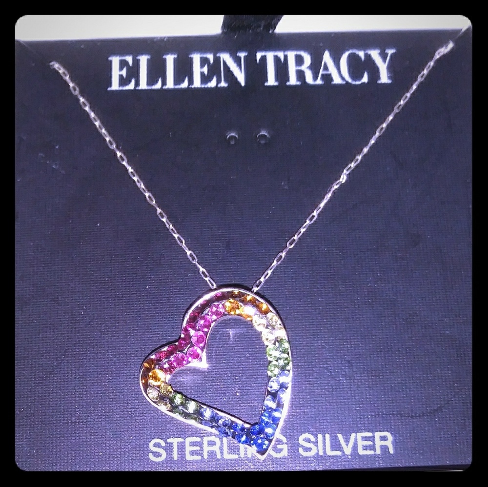 Ellen Tracy Sterling Silver Swarvoski Heart Neckla