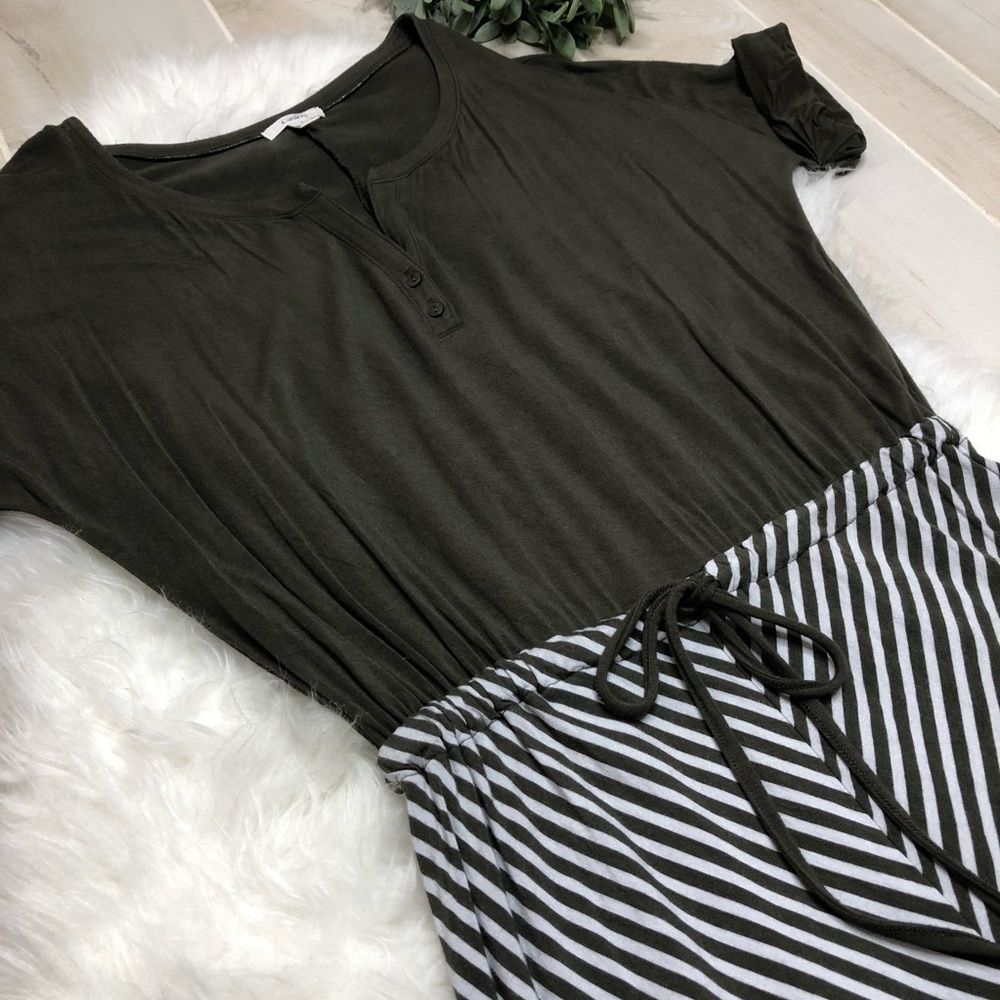 Caslon Nordstrom Olive Striped Dress Size S - Picture 2 of 4