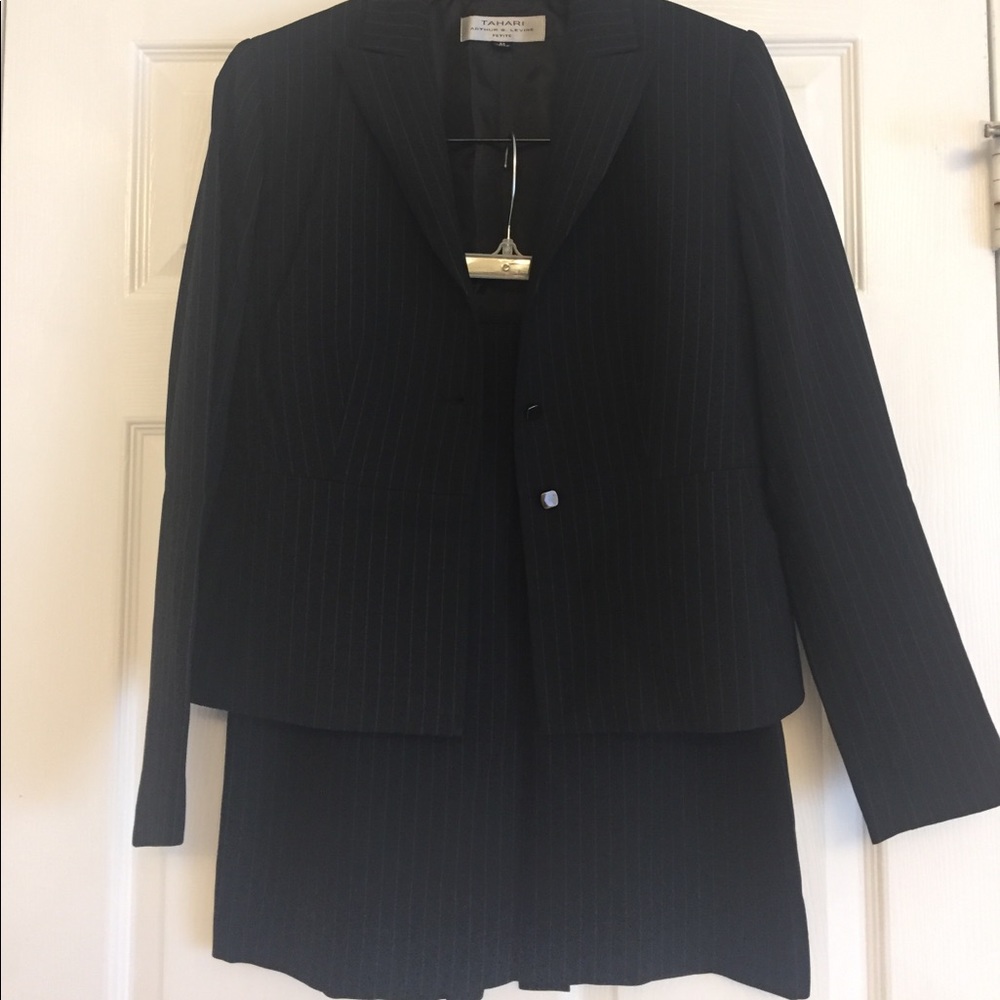 Tahari Pinstripe Peplum Jacket Suit