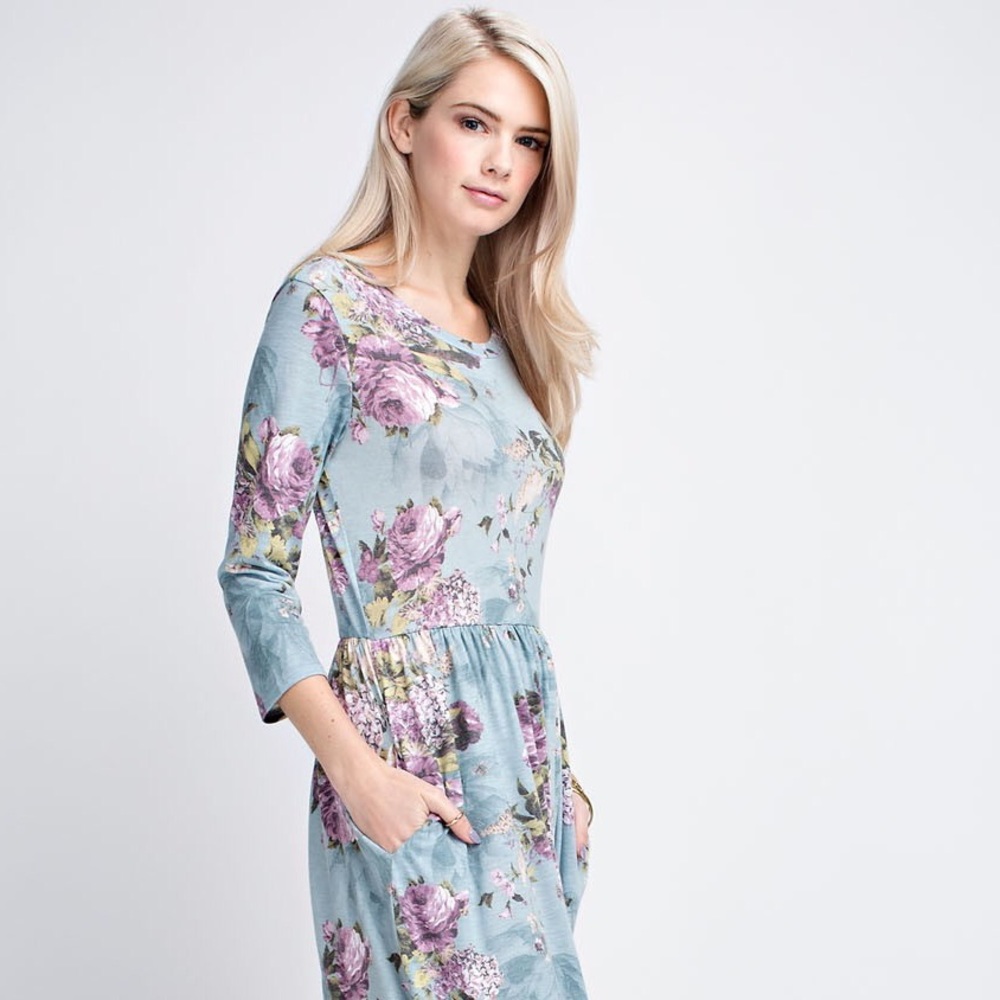 Long sleeve robins egg floral maxi dress