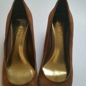 Lauren Ralph Lauren cinnamon suede wedge heel