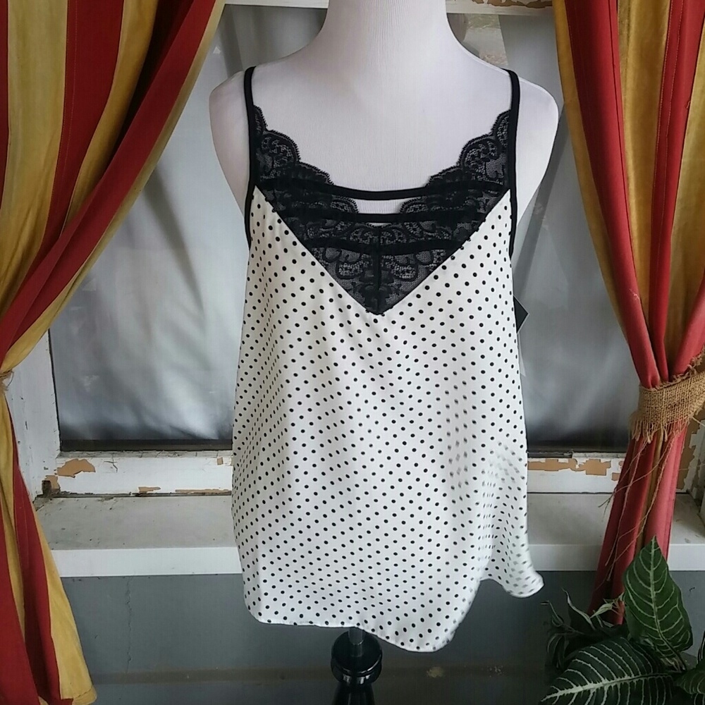By & by polkadot Black And White beautiful  spaghetti string top Size Medium NWT