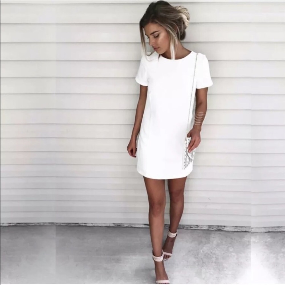 Lulus white shift and shout shift dress