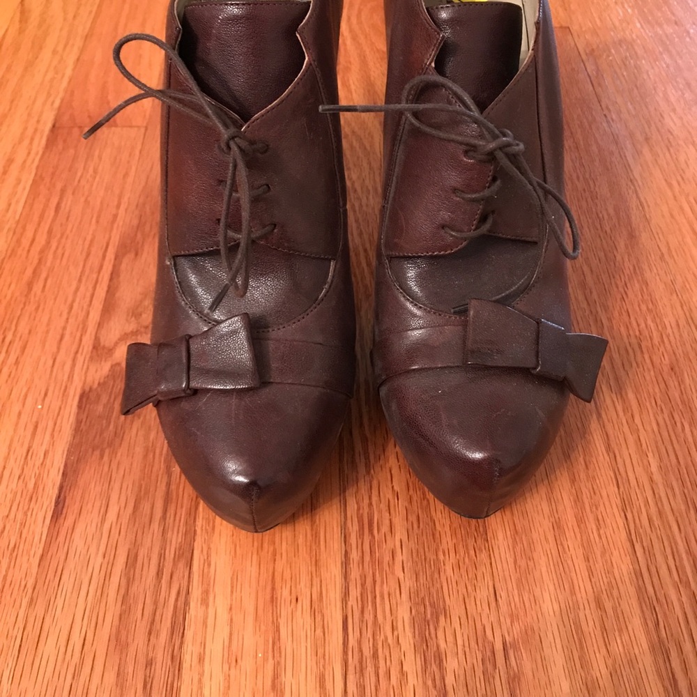 Tibi hidden platform ankle booties with wood heel