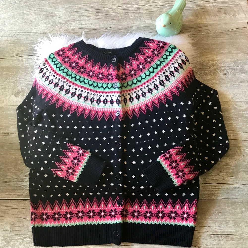 Talbots Lambswool Navy Size S Fair Isle Cardigan