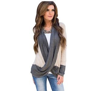 Loose Sweater blouse splice cotton v neck XL