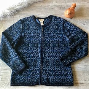Talbots Petites S Celtic Blue Cotton Zip Cardigan