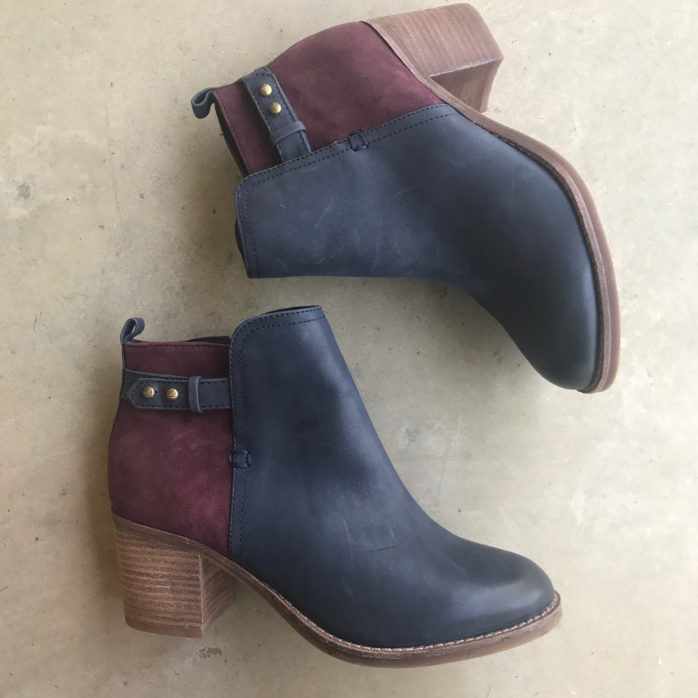 Navy and maroon booties
