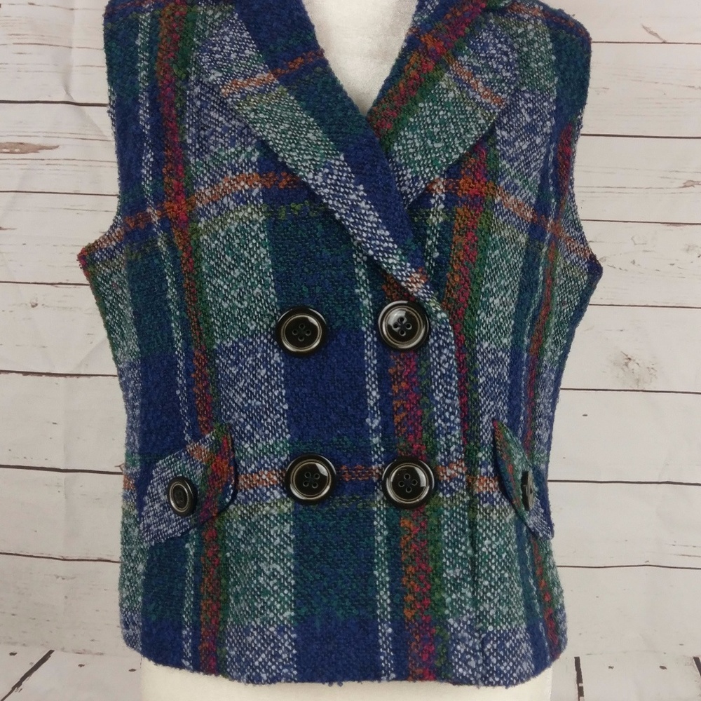 CAbi Wool Vest Style 908 Buttons Plaid 50Y1