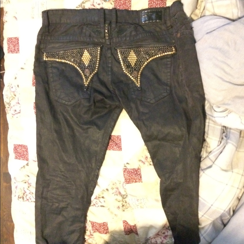 Gold and black robin jeans