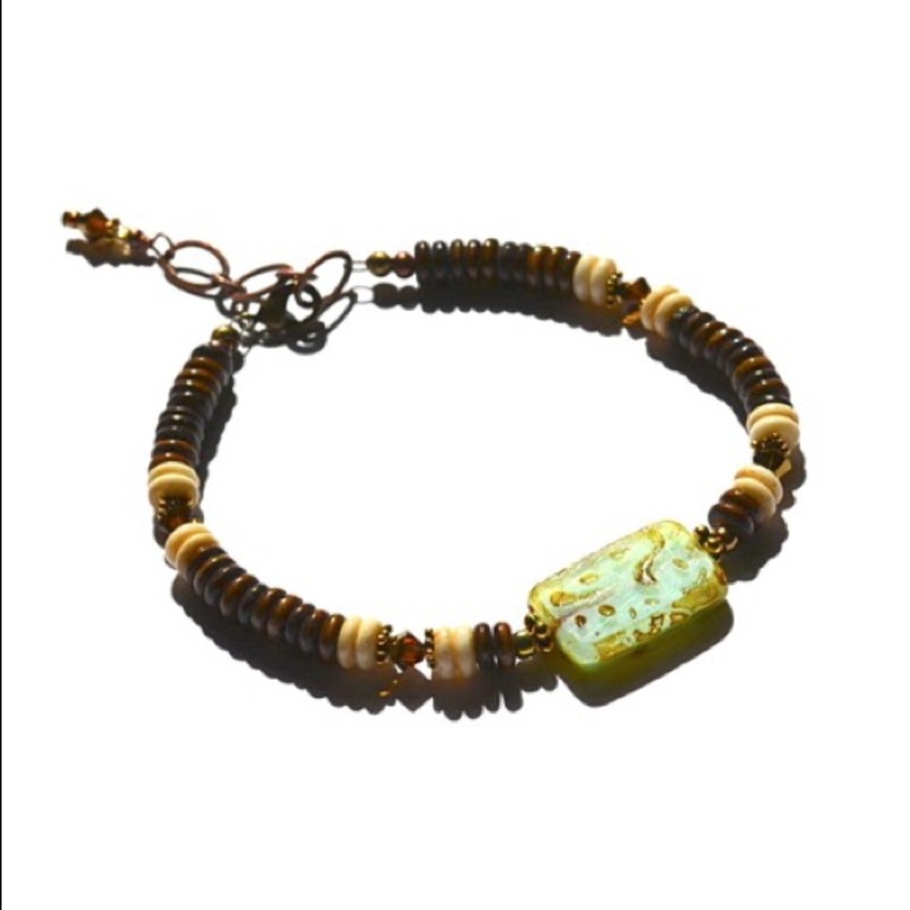 Fall Gypsy Boho Tribal Bracelet gold Topaz Bone