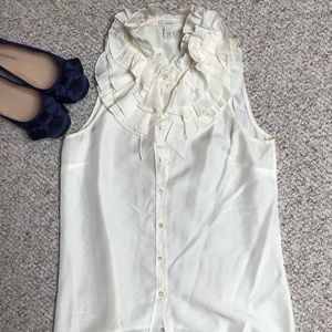 Cream Silk JCrew Ruffle Shirt