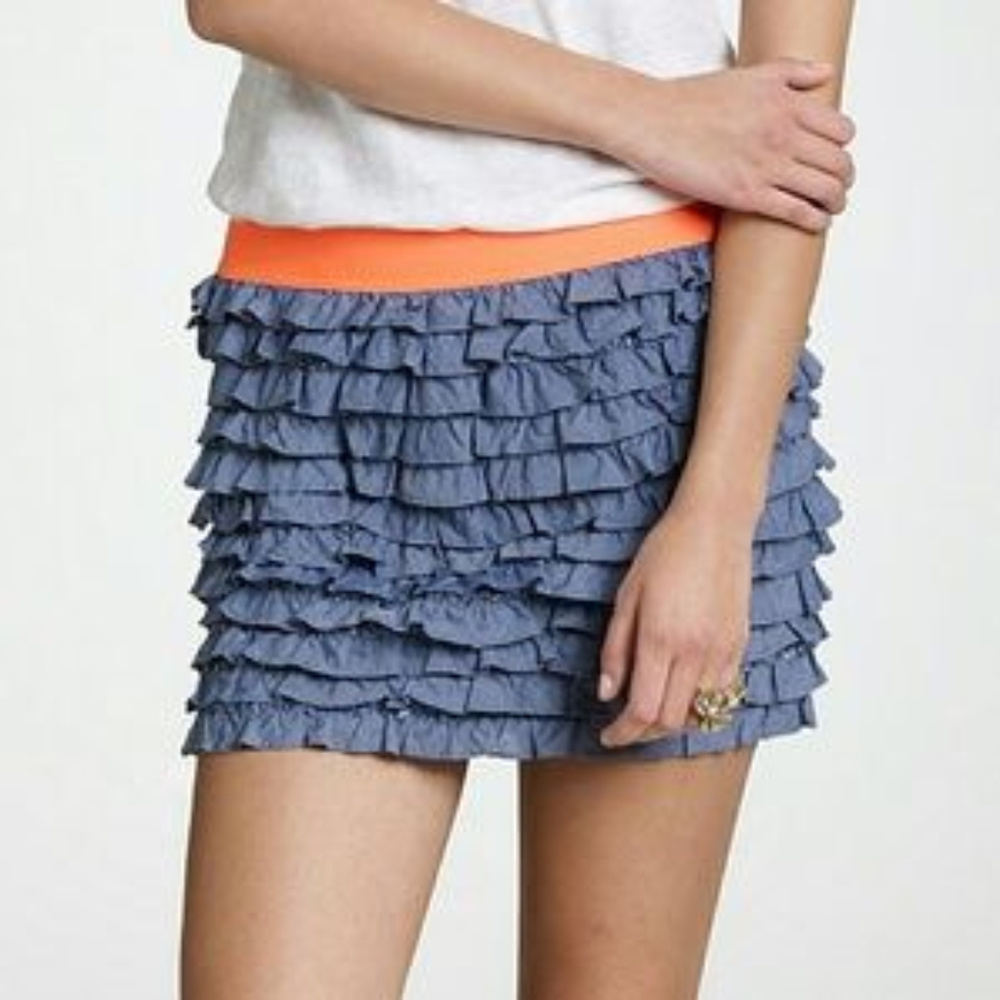 J. Crew Chambray Denim 100% Cotton Ruffled Skirt