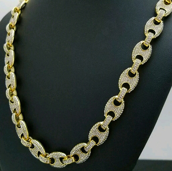 Full Iced Out  Gold pltd 12mm 24" Gucci link - Picture 1 of 4
