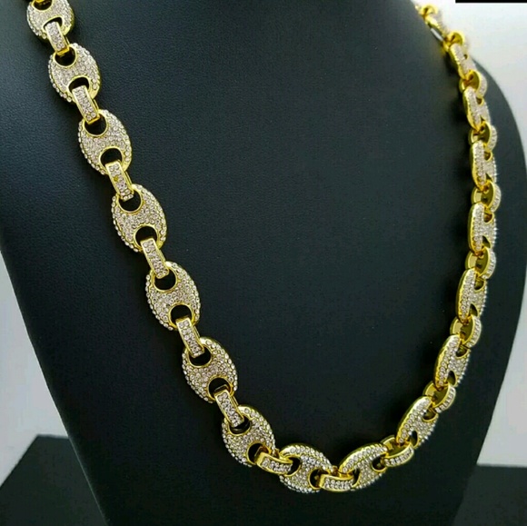 Full Iced Out  Gold pltd 12mm 24" Gucci link - Picture 2 of 4