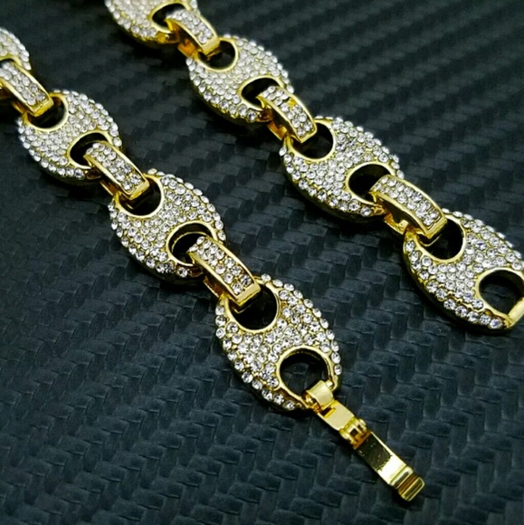 Full Iced Out  Gold pltd 12mm 24" Gucci link - Picture 3 of 4