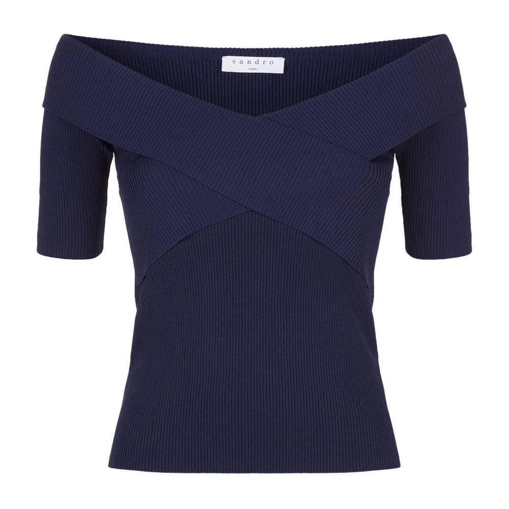 Sandro Galina Off-the-shoulder Navy Top
