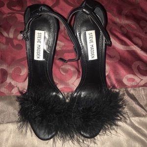 Steve Madden Black Scarlett Fluffy Sandal Heels