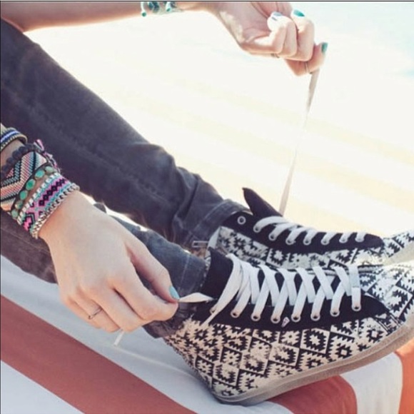 Navy Aztec High Tops Boho Chic Distressed Sneakers - Picture 2 of 6