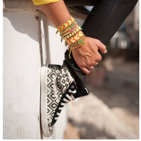 Navy Aztec High Tops Boho Chic Distressed Sneakers - Picture 3 of 6