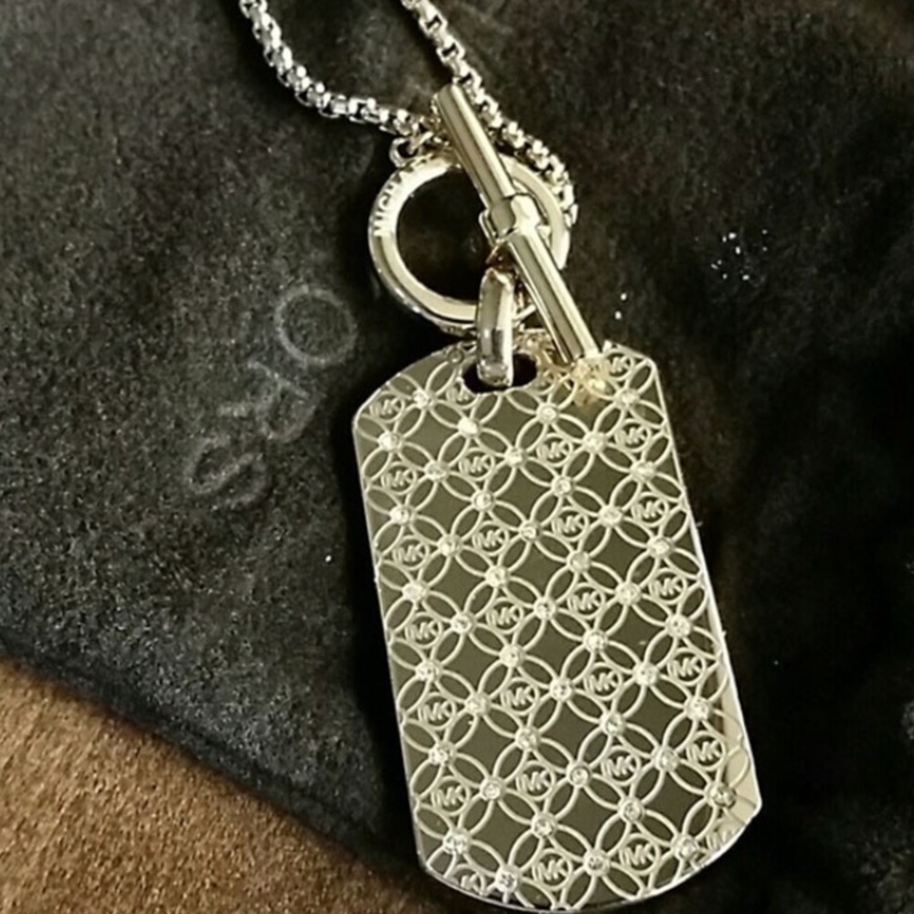 Gold Michael Kors Monogram Dog Tag necklace