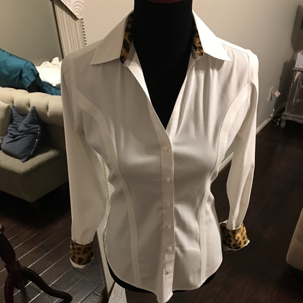 Express button down with leopard accent on cuffs
