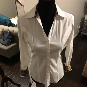 Express button down with leopard accent on cuffs