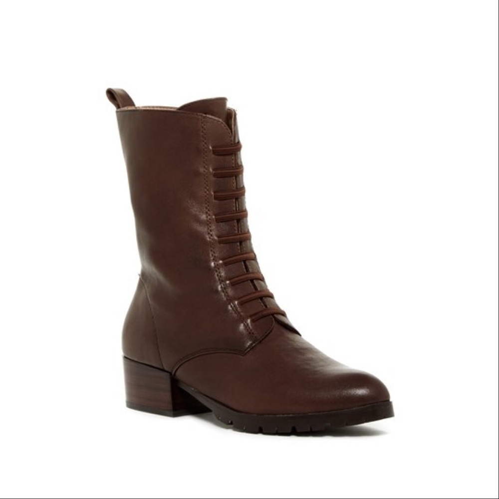 Texas Coffee Leather Distressed Combat Moto Boots - Picture 6 of 8