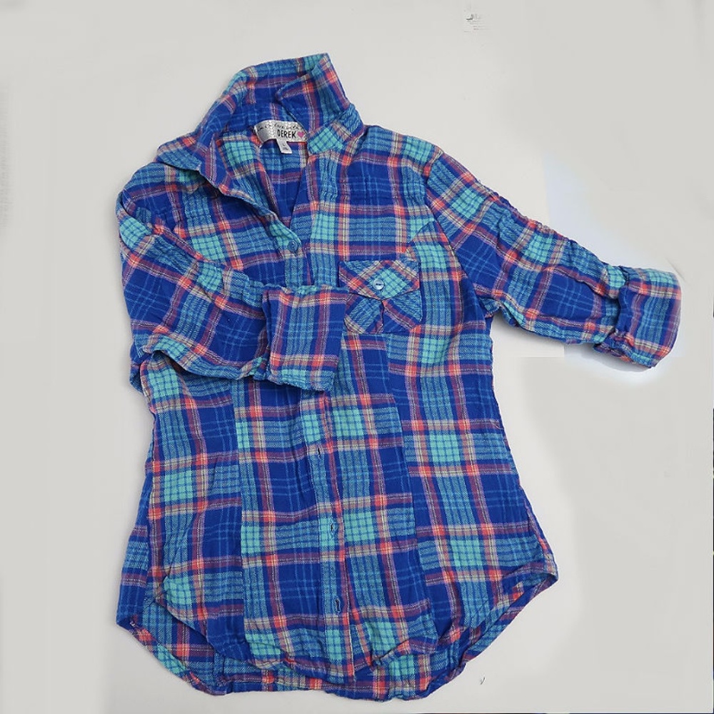 Blue Pink Plaid Cotton Top