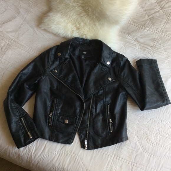 H&M Jackets & Blazers - H&M Moto Imitation Leather Crop Jacket