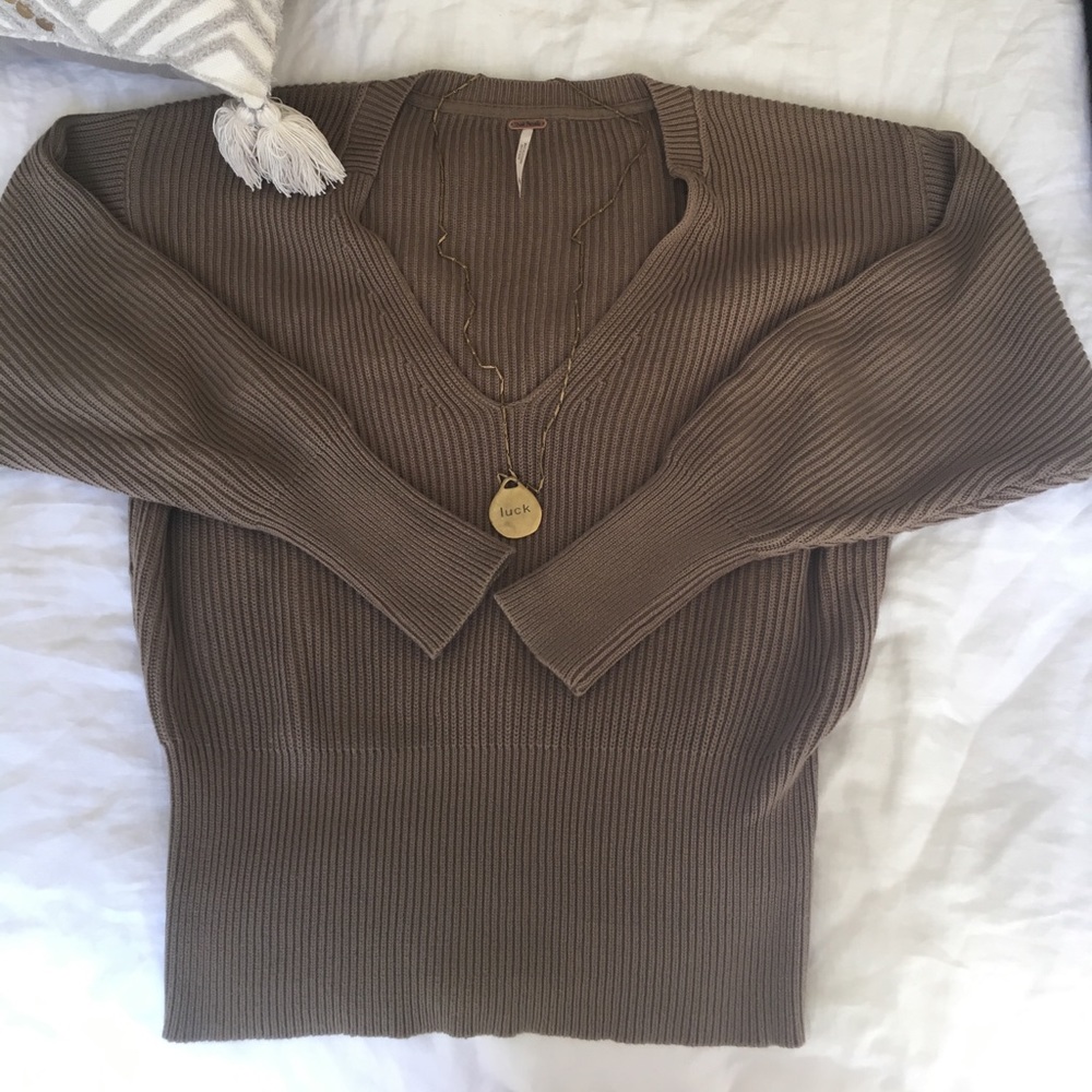 Dark Green Deep-V Free People Sweater