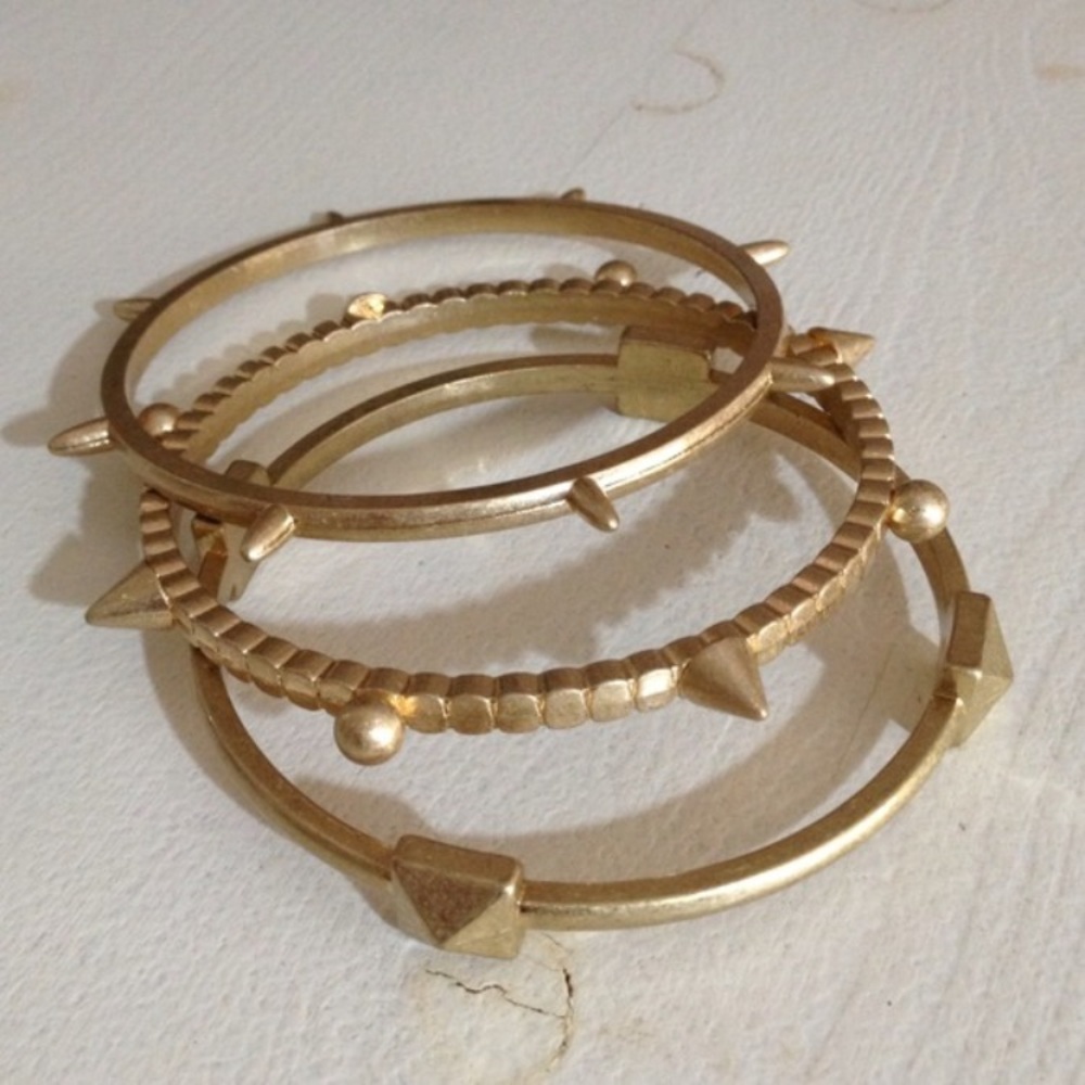 3 gold spike & pyramid bangles