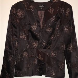 SATIN BLAZER, Brown Sequin