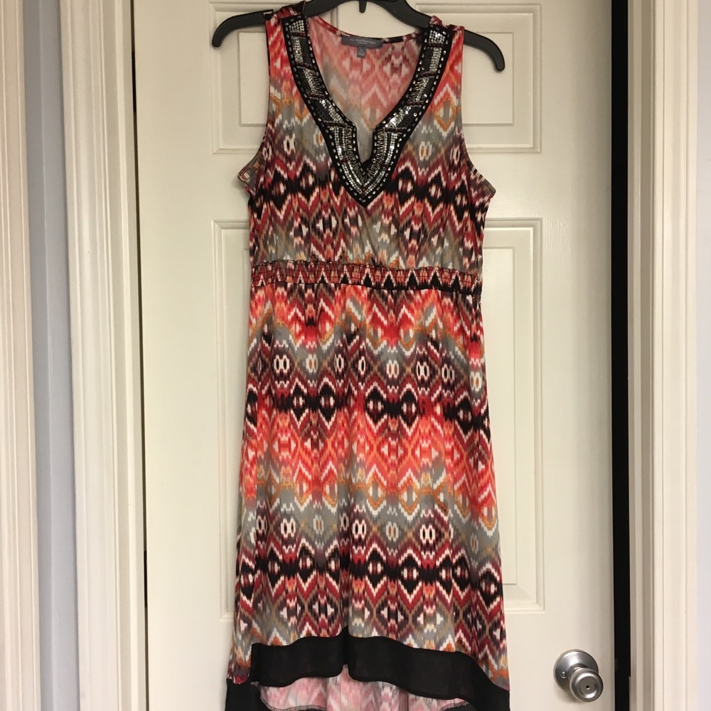 Midi Hi-Lo Dress with Beaded Neckline