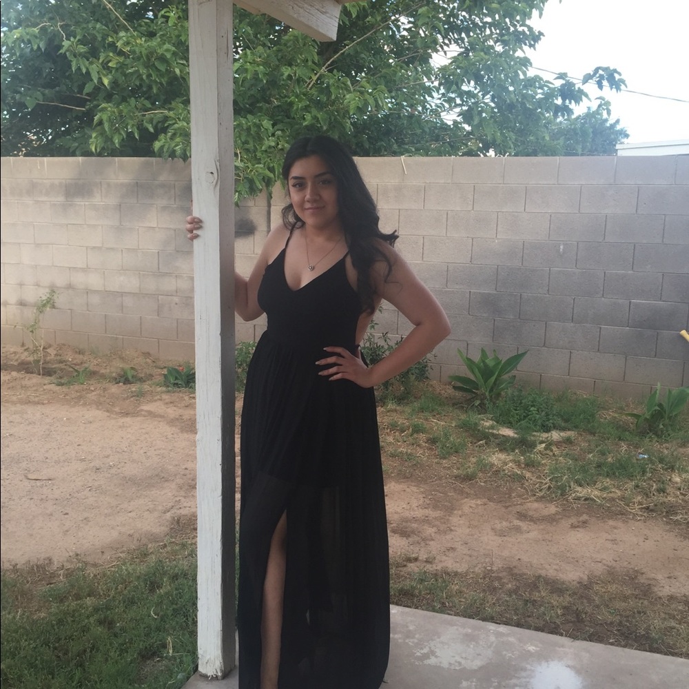 Open back floor length gown