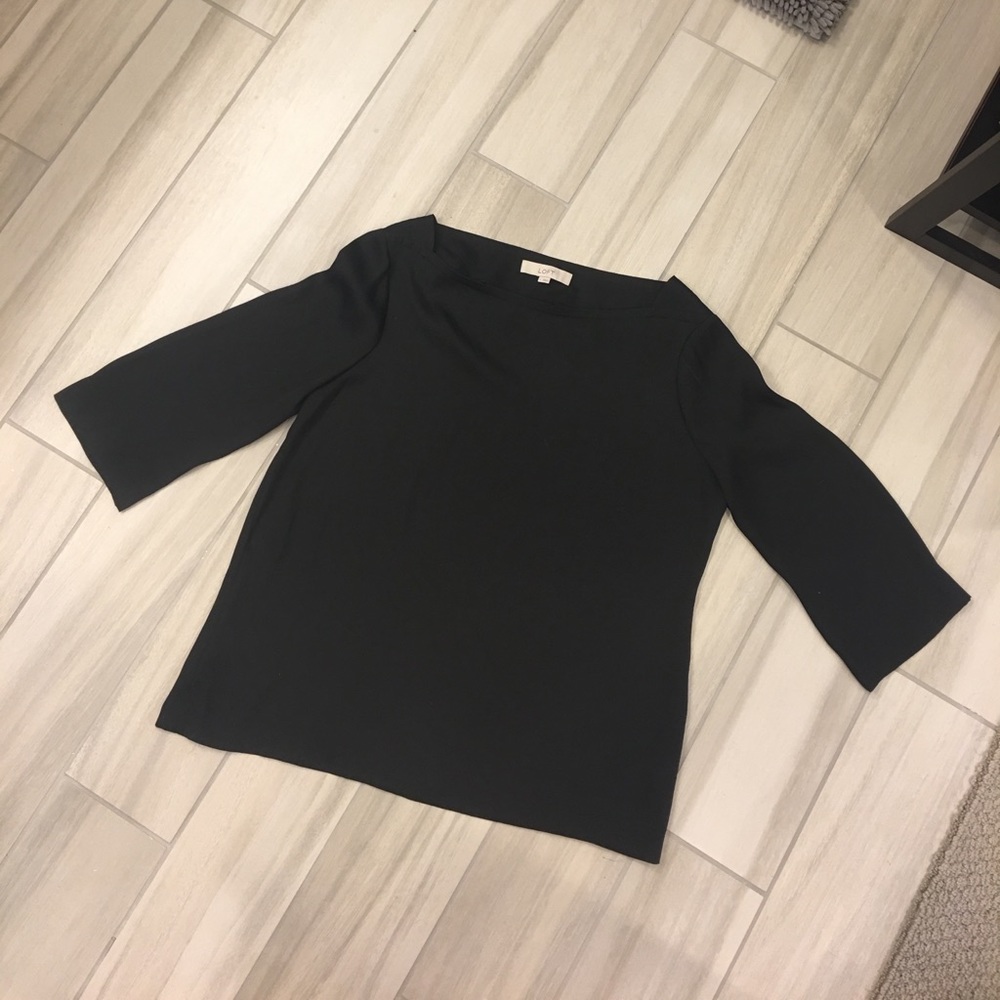 Loft 3/4 sleeve black silk blouse