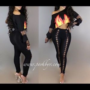 *Bundle* Flame and laced up pants set