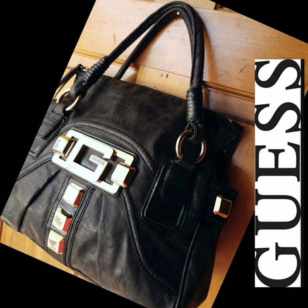 GUESS purse handbag black satchel faux leather