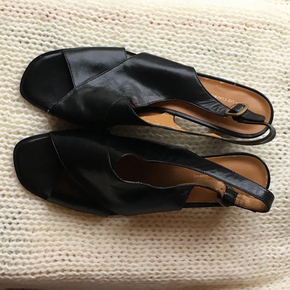 Black open toe shoes