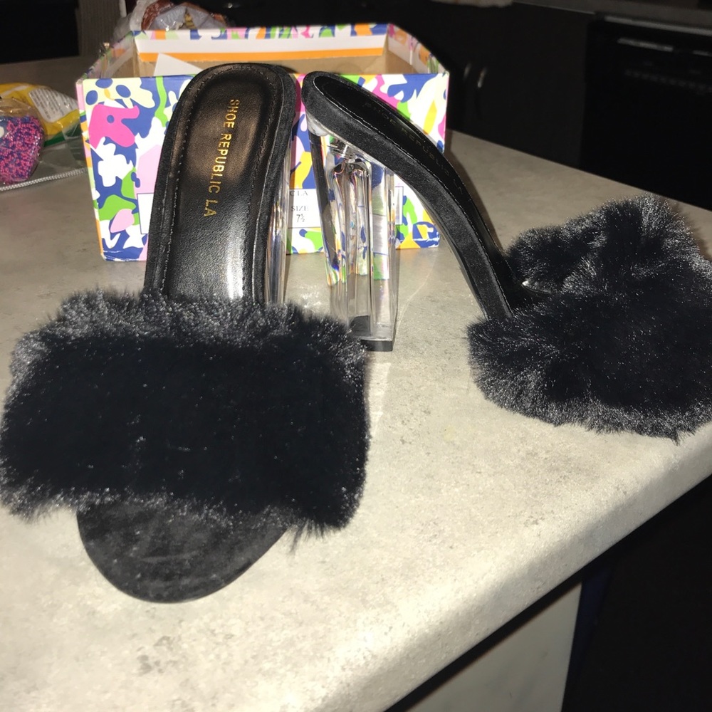 Black fur heels