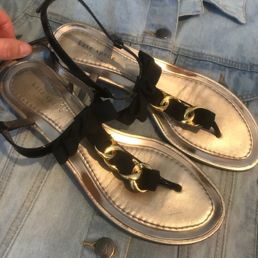 Kate Spade Black and Gold Thong Sandal
