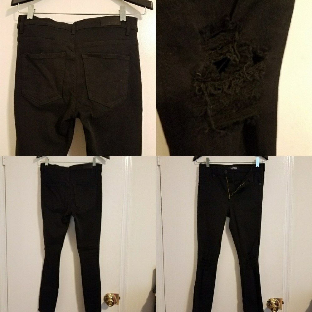 High waisted distressed knee jeans