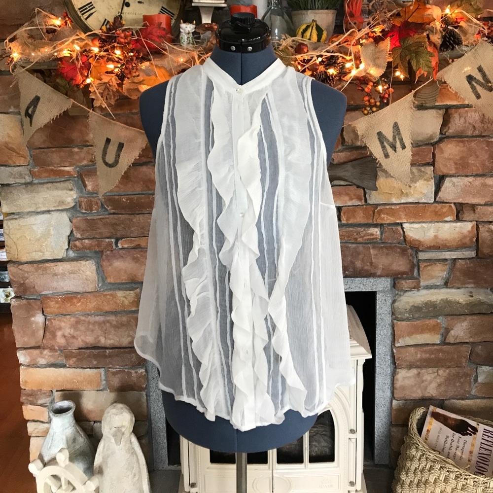 Free People sheer white sleeveless blouse