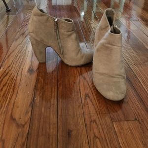 Faux suede booties in “Oatmeal” color