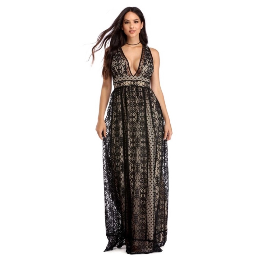 Black lace contrast dress